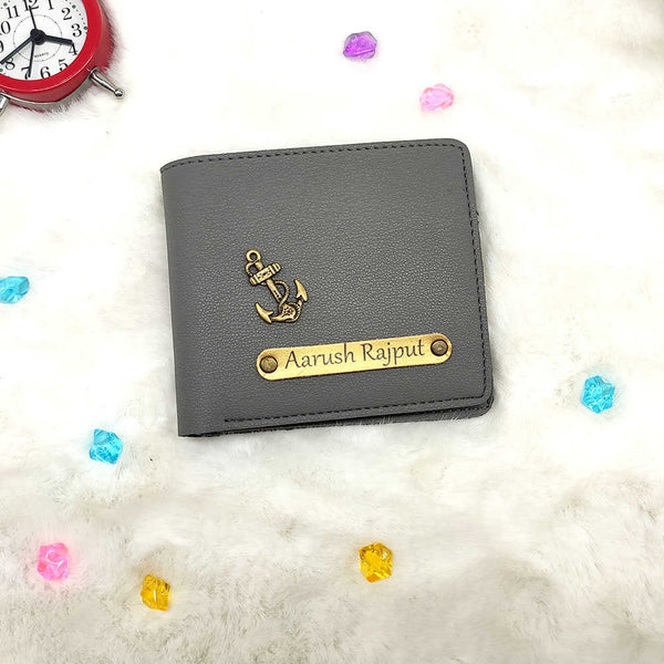Personalised Men's Wallet With Charm - Grey - Uncommongifts.in